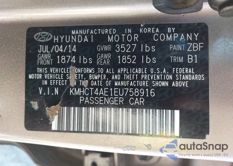 2014 Hyundai Accent Gls z USA, uszkodzony, nr VIN KMHCT4AE1EU758916